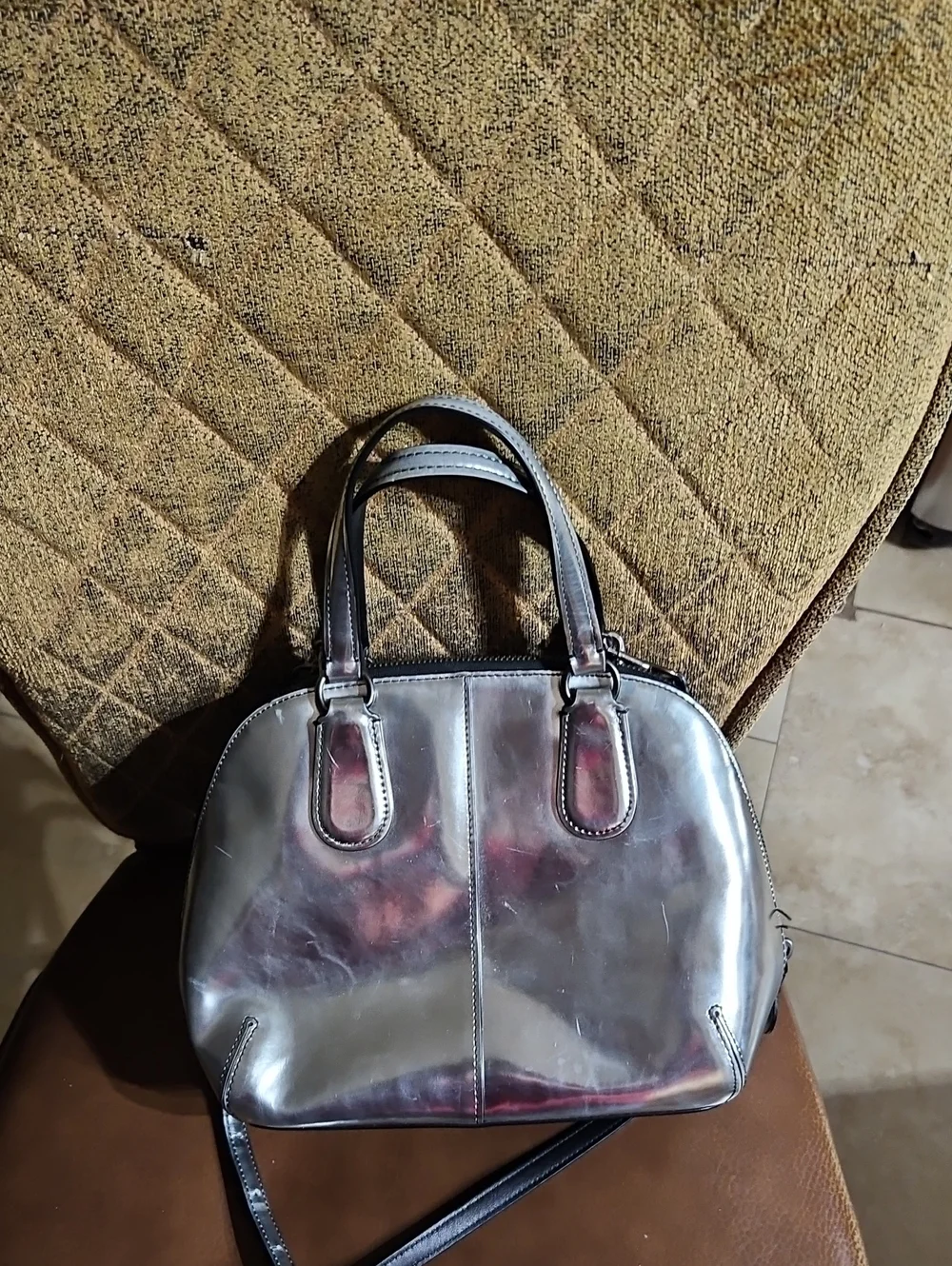 Coach Prince Street Mini Satchel Bag In Mirror Metallic Silver Leather Turn Lock